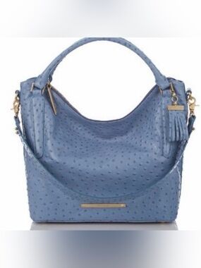 Brahmin Dusty Blue Ostrich-Embossed Hobo Bag